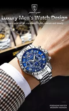 POEDAGAR-Relógio Quartz de Luxo Masculino, Impermeável, Luminoso, Aço Inoxidável, Cronógrafo, Relógio, Esportes, Homem
