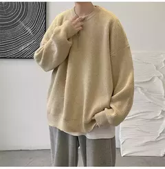 Pulôver de gola redonda de cor sólida masculino, suéter de malha casual, maca - Wolf Magazine