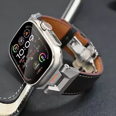 Pulseira de couro para Apple Watch, Ultra 2, 49mm, Pulseira Masculina, Bracelete para iWatch Series 9, 7, 8, 6, 5, 4, Se, 3, 45mm, 44 milímetros, 42 milímetros - comprar online