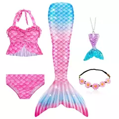 Novas crianças a pequena sereia caudas crianças memaid maiô biquíni traje de halloween feminino pode adicionar monofin para piscina - comprar online