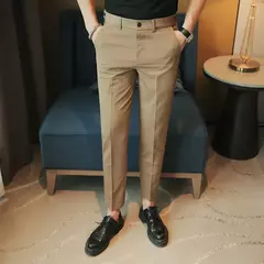 Calça casual slim-fit masculina, fato formal, monocromático, cintura ajustável, festa social, moda empresarial, novo, outono, 2022, 38-28 - Wolf Magazine
