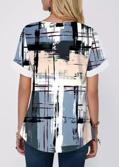 Blusas de manga curta com decote em v para mulheres, camisas casuais estampadas para senhoras, tops chiques básicos, moda verão - Wolf Magazine