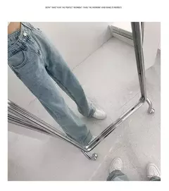 Jeans vintage drapejado de cintura alta feminino, calças de perna reta, jeans drapejado solto