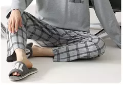 Pijama masculino com gola em o listrado, pijamas de algodão penteado, lounges plus size, outono e inverno, maduro na moda, novo, L a 6XL, 2020 - comprar online