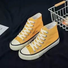Sapato de lona alta para mulheres, confortável tênis amarelo, estilo estudante coreano, casal, nova moda, primavera e outono - Wolf Magazine