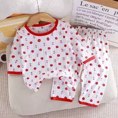 Conjunto de roupas domésticas de algodão puro para crianças, pijama fino para meninos e meninas, roupas com ar condicionado, manga três quartos, 2024, novo - Wolf Magazine