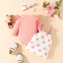 MiniFox-Vestido de urso rosa Romper e Dots para bebês, vestido suspensor para recém-nascidos, vestidos de urso dançante, fofos