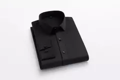 Camisa elástica de manga comprida masculina, camisa gola alta, sem engomar, vestido de negócios, traje profissional de trabalho