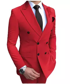2024 novo terno masculino bege 2 peças duplo breasted notch lapela plana fino ajuste casual smoking para casamento (blazer + calças) - Wolf Magazine