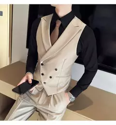 Blazers colete de peito duplo masculino, terno casual slim fit masculino, colete de ajuste de alta qualidade, roupas de marca primavera, 2023 € - loja online
