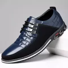 Sapato casual de couro clássico masculino, tênis de costura, vestido respirável, tendência de negócios, exterior, outono, 2024