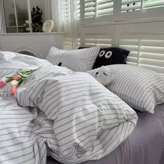 Minimalista listrado azul Duvet Cover, pequeno, fresco, estilo japonês, 4 Piece Set