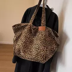 Oversized leopardo imprime sacos de ombro para mulheres lona deformável grande capacidade totes compras 2024 inverno novas bolsas luxo - loja online
