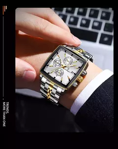 Relógio de pulso esportivo quadrado luxo masculino Poedagar, cronógrafo luminoso impermeável, relógios masculinos de quartzo, relógios de aço inoxidável