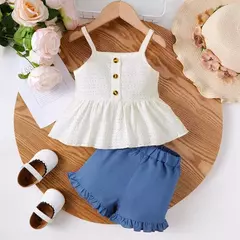 Baby Girls' Sleeveless Suspender Top e Shorts Set, roupas diárias, roupas macias, roupas de verão, crianças, 0-3 anos, 2 peças na internet
