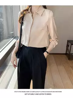 Primavera e Verão das Mulheres Manga Longa Commuter Profissional Sólida Chiffon Camisa Mulheres Tops Blusa Mulheres Camisas De Mujer C348 - comprar online