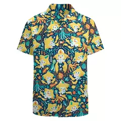 Imagem do Camiseta havaiana masculina de manga curta, estampa de ovelha 3D, roupas de praia soltas, camisas grandes, verão