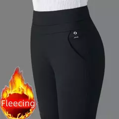 Calça lápis de lã feminina, roupa formal, roupa feminina fina, elástico longo básico, senhora preta do escritório, outono, inverno na internet