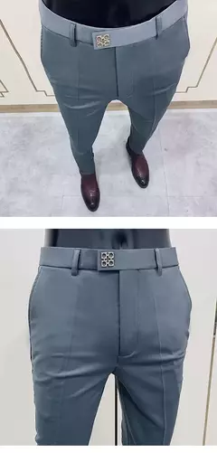 Calças justas de estiramento formal masculinas, calças casuais, roupa de cor sólida, calças de terno fashion - loja online