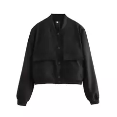 Willshela-Jaquetas bomber monocromáticas femininas, casaco com bolsos, decote em v, peito único, mangas compridas, roupas chiques para senhora, moda feminina