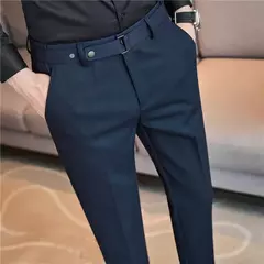 Calça formal masculina estilo britânico, monocromática, fina, casual, de negócios, escritório, social, calça de tornozelo, streetwear, alta qualidade na internet