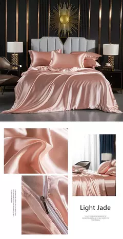 Imagem do Cama de seda sólida com capa de edredão, lençol, folha plana, fronha, lençol de luxo, rei, rainha, duplo, Twin Size