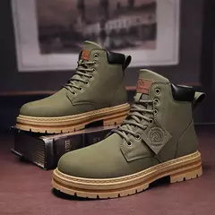 Bota de couro com cordões masculina, sapato de motocicleta, moda top, inverno