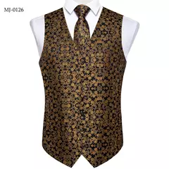 Festa de casamento ouro colete paisley floral jacquard colete masculino 4 pçs colete gravata lenço anel hanky abotoaduras conjunto dibangu - comprar online
