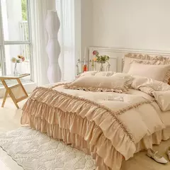 Microfibra cama Duvet Cover Set, Ruffle Duvet Cover, Rainha Gêmea, 100% Lavado, gasto Chic Farmhouse Pillow Shams, 3Pcs - comprar online