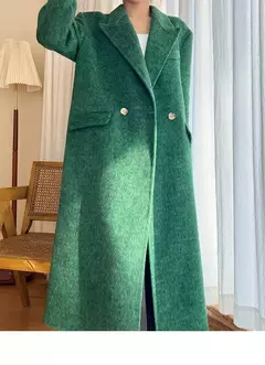 Casaco de alpaca de lã feminino, jaquetas de lã, trespassado duplo, gola de terno, solto, Casacos longos, senhora do escritório, outono, inverno, 2022 - loja online