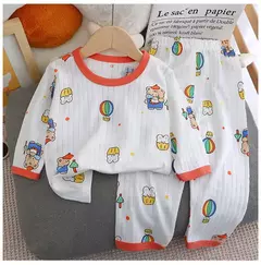 Pijama de algodão puro para meninos e meninas, camiseta fina de manga comprida, tops e calças lindos desenhos animados, conjuntos de roupas infantis, verão, novo, 2022