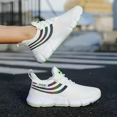 Calçado esportivo respirável masculino, tênis leve, masculino em vulcanização, tênis ao ar livre, corrida, caminhada, verão - loja online