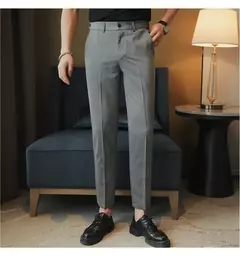 Calça casual slim-fit masculina, fato formal, monocromático, cintura ajustável, festa social, moda empresarial, novo, outono, 2022, 38-28 - comprar online
