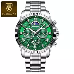 Imagem do POEDAGAR-Relógio Quartz de Luxo Masculino, Impermeável, Luminoso, Aço Inoxidável, Cronógrafo, Relógio, Esportes, Homem