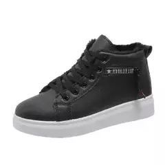 Botas de pelúcia quente PU para mulheres, sapatos de inverno, apartamentos, rendas, botas de neve curtas, senhoras, 2022 - comprar online