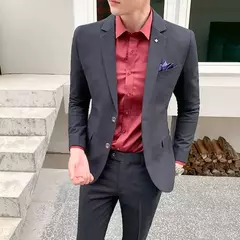 Imagem do Conjunto de vestido de noiva xadrez slim fit masculino, blazers, jaqueta, calças, calças, casaco, terno, design estilo masculino, moda, 2 peças