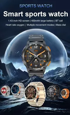 Smartwatch amoled AK59 com bateria grande para senhoras, pulseira de metal de borracha, relógio esportivo, BT Call 400mAh, moda luxuosa