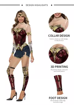Miniso cosplay filme mulher maravilha traje festa de halloween impressão sexy macacão desempenho palco zentai bodysuit roupas femininas - Wolf Magazine