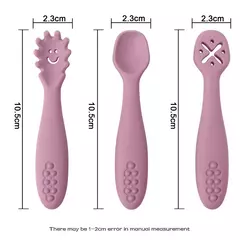 Imagem do 3 pçs colher de silicone garfo para utensílios de bebê conjunto alimentação comida criança aprender a comer treinamento garfo macio talheres utensílios de mesa das crianças