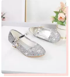 Sapato de salto alto de cristal infantil, sandálias de cristal, fivela, princesa sapato de dança, desempenho estudantil, couro, meninas, moda