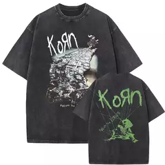 Imagem do Camisetas com estampa de esqueleto masculinas, banda de rock vintage lavada, Korn caindo longe de mim, camiseta gótica, camiseta masculina extragrande, moda
