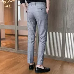 Imagem do Xadrez masculino anti-rugas calças cortadas, roupas de grife casual, terno masculino reto, verão, fino, barato, designer, cheque, 9