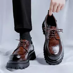 Sapatos de couro formal grosso para homens, plataforma de designer de luxo, vestido de casamento Oxfords, preto, marrom - Wolf Magazine
