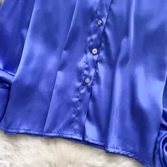 Elegante cetim tridimensional flor manga longa lapela blusa chique vintage moda colheita topo feminino camisas de outono roupas - Wolf Magazine