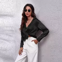 Blusa cetim manga comprida feminina, camisa de seda, tops soltos, streetwear elegante, roupas de primavera e outono na internet