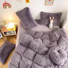 Imagem do Conjunto de cama luxuoso preto macio, capa de edredão Shaggy, 2 fronhas, zíper, veludo macio, 3pcs