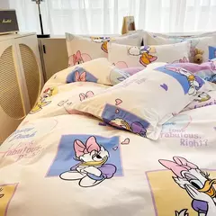 Disney Stitch Cotton Bedding Set for Children, Quilt Cover, Fronha de linho, Lençol, Decoração do quarto, 3 Piece Set, 4 pcs