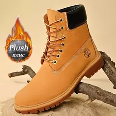 Botas de couro de cano alto masculinas, sapatos quentes de pelúcia masculina, tênis ao ar livre com renda, botina antiderrapante, moda inverno na internet