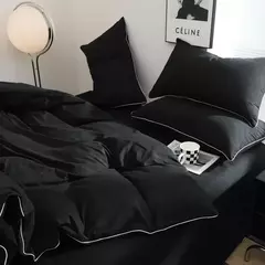 Conjunto de cama de cor preta para adultos, estilo simples, lençóis duplos, solteiro, rainha, capa de cama king, cama lisa - Wolf Magazine