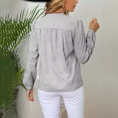 Camisa listrada multicolorida feminina, decote em v, colarinho branco, colarinho branco, moda trabalho, manga comprida, estilo viajante, novo, verão - comprar online